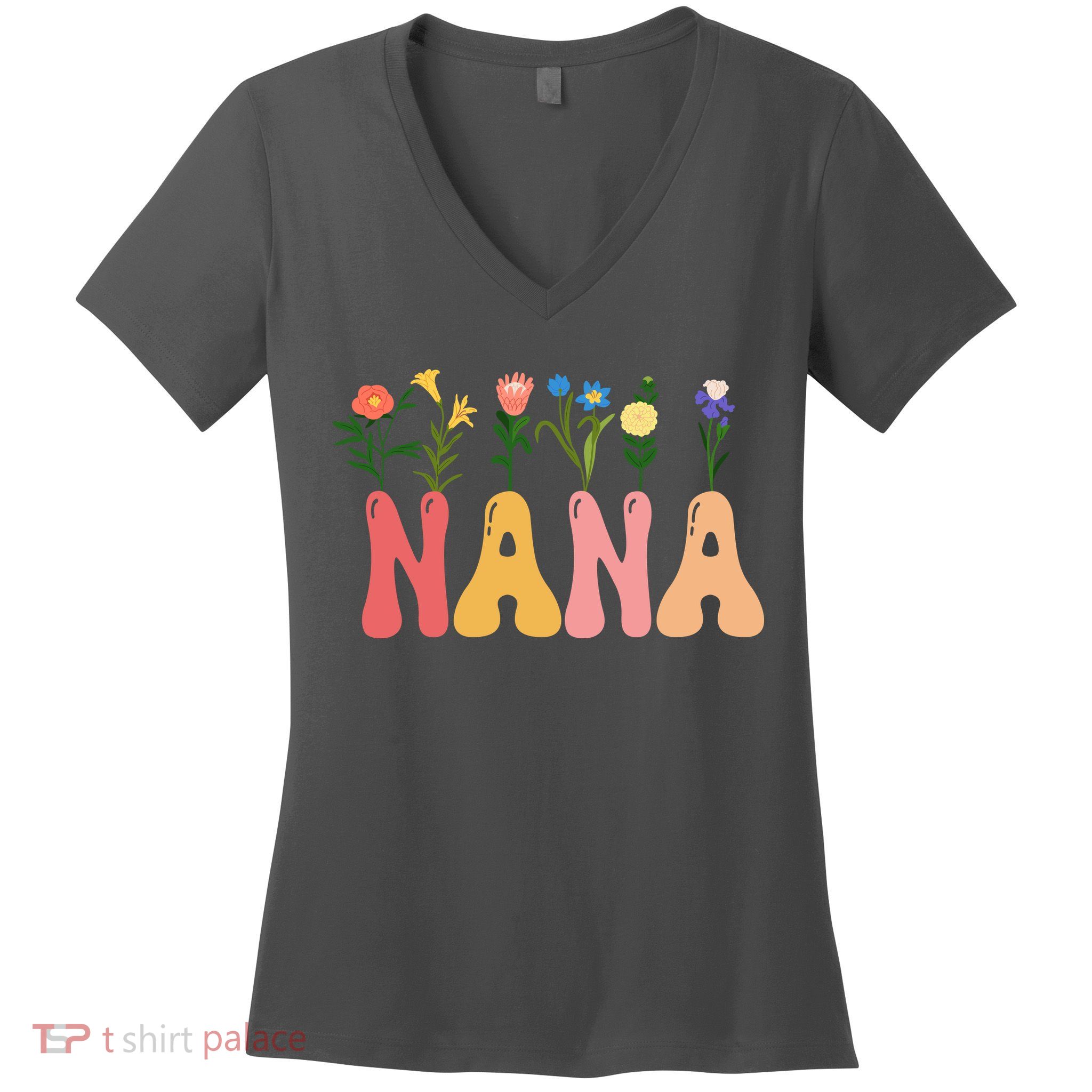 Cute Retro Floral Nana Women's V-Neck T-Shirt