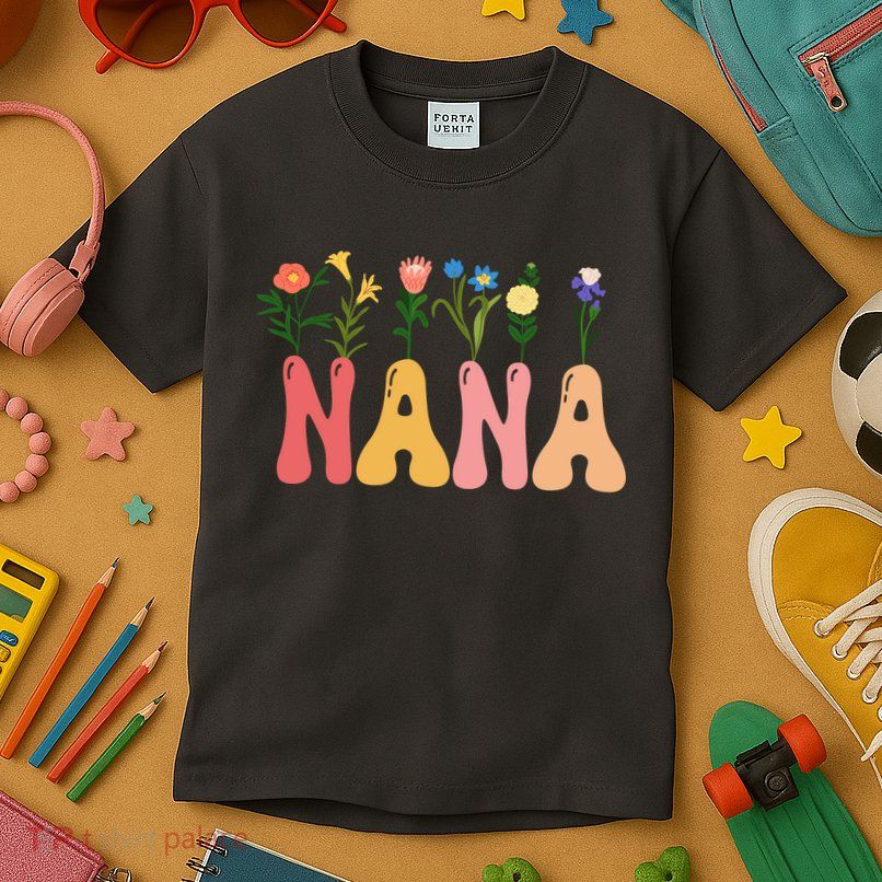 Cute Retro Floral Nana Kids T-Shirt