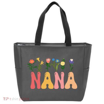 Cute Retro Floral Nana Zip Tote Bag