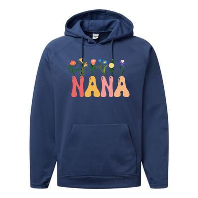 Cute Retro Floral Nana Performance Fleece Hoodie