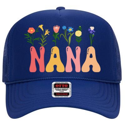 Cute Retro Floral Nana High Crown Mesh Back Trucker Hat