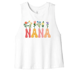 Cute Retro Floral Nana Women's Racerback Cropped Tank