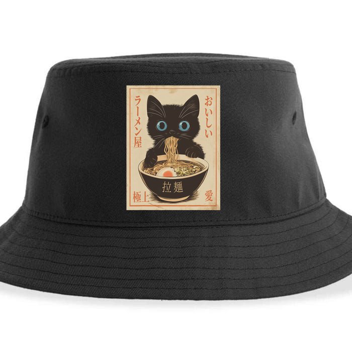 Cat Ramen Funny Japanese Graphic Kawaii Anime Vintage Sustainable Bucket Hat