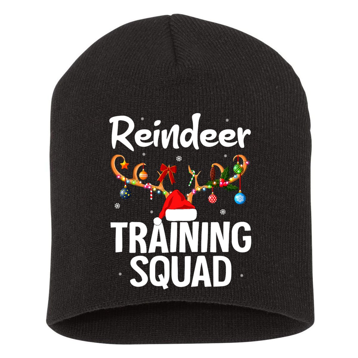 Christmas Running Funny Reindeer Training Squad Team Family Short Acrylic Beanie