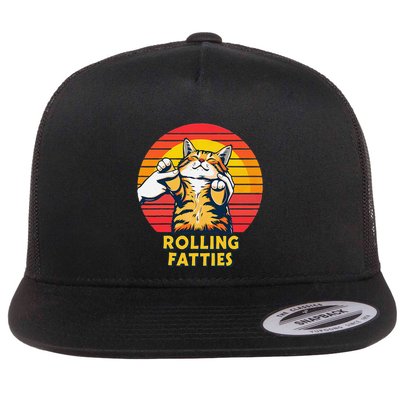 Cat Rolling Fatties Funny Feline Design For Cat Lovers Flat Bill Trucker Hat