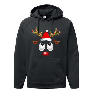 Christmas Reindeer Face Santa Hat Xmas Lights Performance Fleece Hoodie