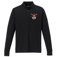 Christmas Reindeer Face Santa Hat Xmas Lights Performance Long Sleeve Polo