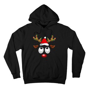 Christmas Reindeer Face Santa Hat Xmas Lights Hoodie