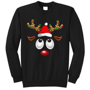 Christmas Reindeer Face Santa Hat Xmas Lights Sweatshirt