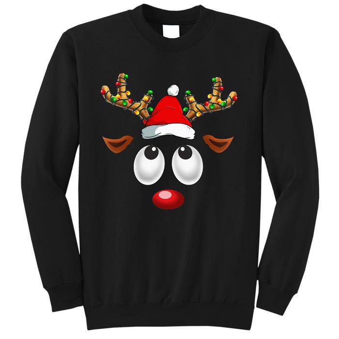 Christmas Reindeer Face Santa Hat Xmas Lights Sweatshirt