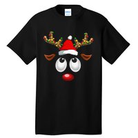 Christmas Reindeer Face Santa Hat Xmas Lights Tall T-Shirt