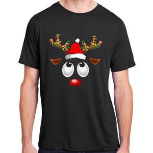 Christmas Reindeer Face Santa Hat Xmas Lights Adult ChromaSoft Performance T-Shirt