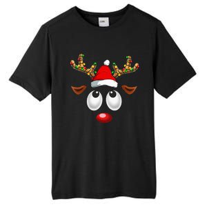 Christmas Reindeer Face Santa Hat Xmas Lights Tall Fusion ChromaSoft Performance T-Shirt