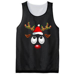 Christmas Reindeer Face Santa Hat Xmas Lights Mesh Reversible Basketball Jersey Tank