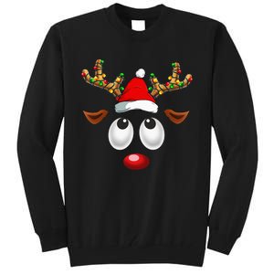 Christmas Reindeer Face Santa Hat Xmas Lights Tall Sweatshirt