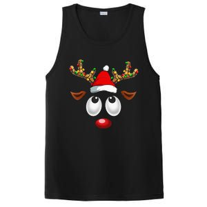 Christmas Reindeer Face Santa Hat Xmas Lights PosiCharge Competitor Tank