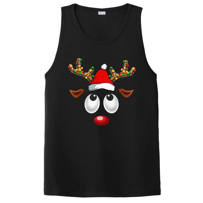 Christmas Reindeer Face Santa Hat Xmas Lights PosiCharge Competitor Tank