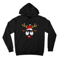 Christmas Reindeer Face Santa Hat Xmas Lights Tall Hoodie