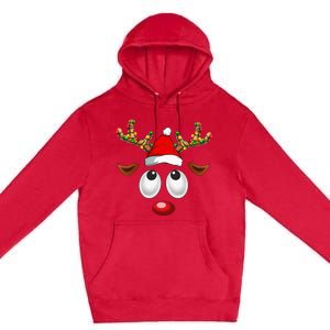 Christmas Reindeer Face Santa Hat Xmas Lights Premium Pullover Hoodie