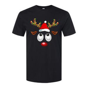 Christmas Reindeer Face Santa Hat Xmas Lights Softstyle CVC T-Shirt