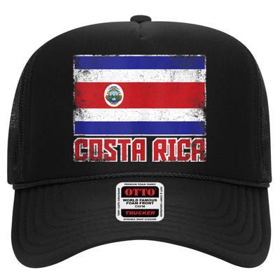 Costa Rica Flag Vintage Retro Country Costa Rican High Crown Mesh Back Trucker Hat