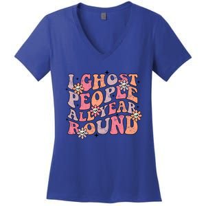 Cute Retro Funny Fall I Ghost People All Year Halloween Gift Women's V-Neck T-Shirt