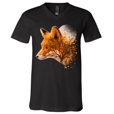 Cool Red Fox Tree V-Neck T-Shirt