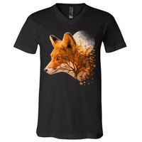 Cool Red Fox Tree V-Neck T-Shirt