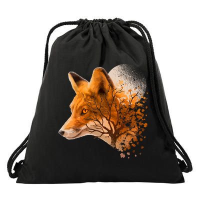 Cool Red Fox Tree Drawstring Bag