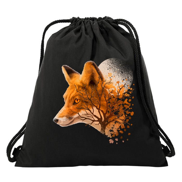 Cool Red Fox Tree Drawstring Bag
