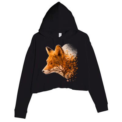 Cool Red Fox Tree Crop Fleece Hoodie