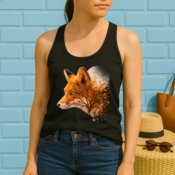 Cool Red Fox Tree Womens Tank Top