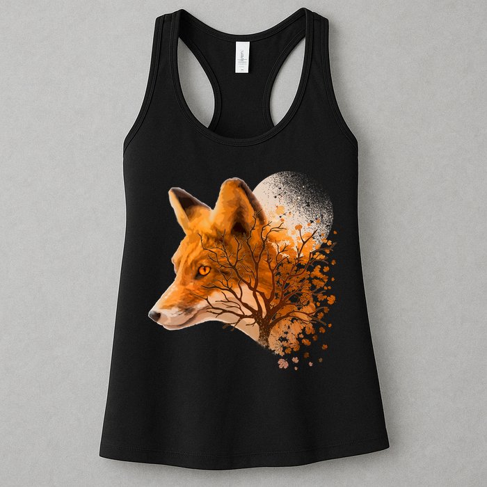 Cool Red Fox Tree Womens Tank Top