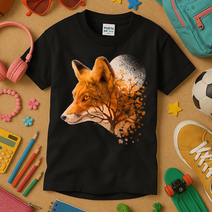 Cool Red Fox Tree Kids T-Shirt