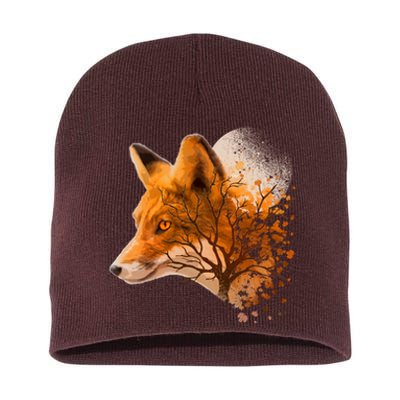 Cool Red Fox Tree Short Acrylic Beanie