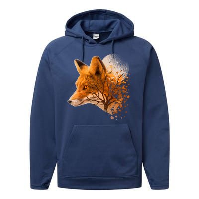 Cool Red Fox Tree Performance Fleece Hoodie