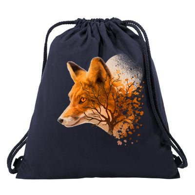 Cool Red Fox Tree Drawstring Bag