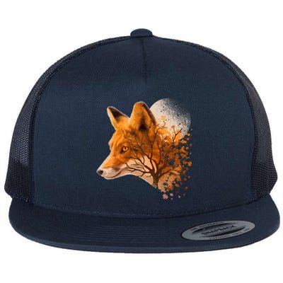 Cool Red Fox Tree Flat Bill Trucker Hat