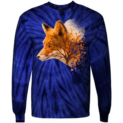 Cool Red Fox Tree Tie-Dye Long Sleeve Shirt