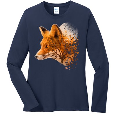 Cool Red Fox Tree Ladies Long Sleeve Shirt