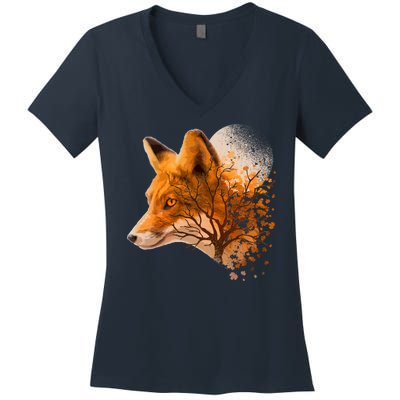 Cool Red Fox Tree Women's V-Neck T-Shirt