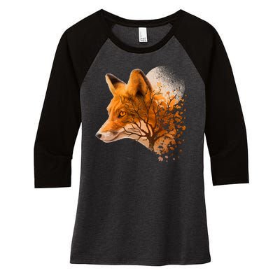 Cool Red Fox Tree Women's Tri-Blend 3/4-Sleeve Raglan Shirt