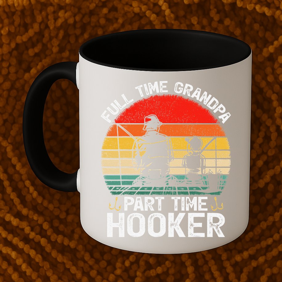 Cute Retro Full Time Grandpa Part Time Hooker Fathers Day Fishing Mug