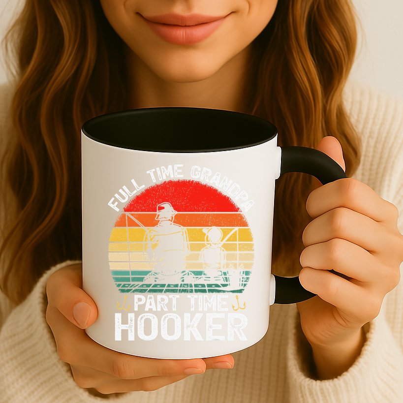 Cute Retro Full Time Grandpa Part Time Hooker Fathers Day Fishing Mug