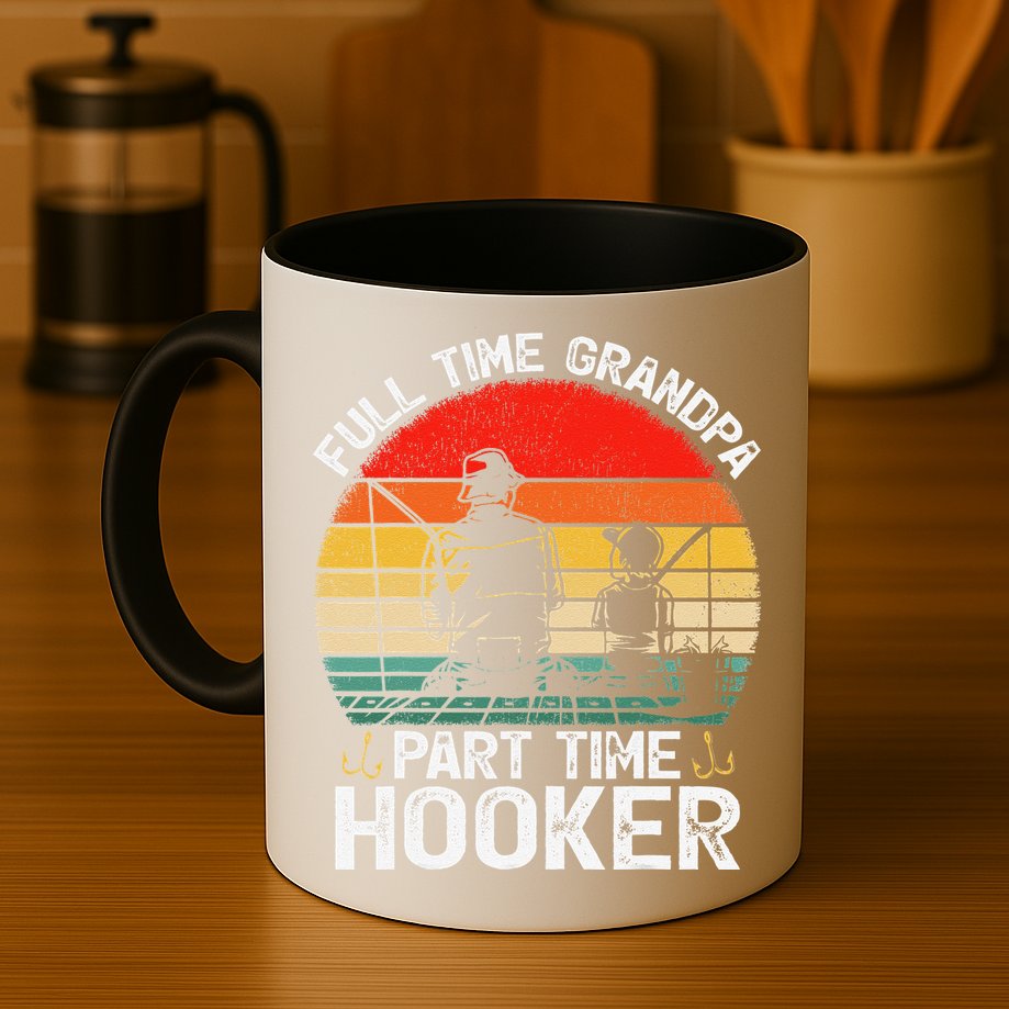 Cute Retro Full Time Grandpa Part Time Hooker Fathers Day Fishing Mug