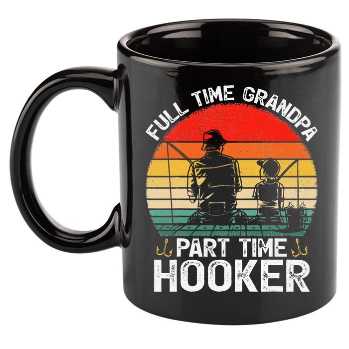 Cute Retro Full Time Grandpa Part Time Hooker Fathers Day Fishing 11oz C Handle Ceramic Mug