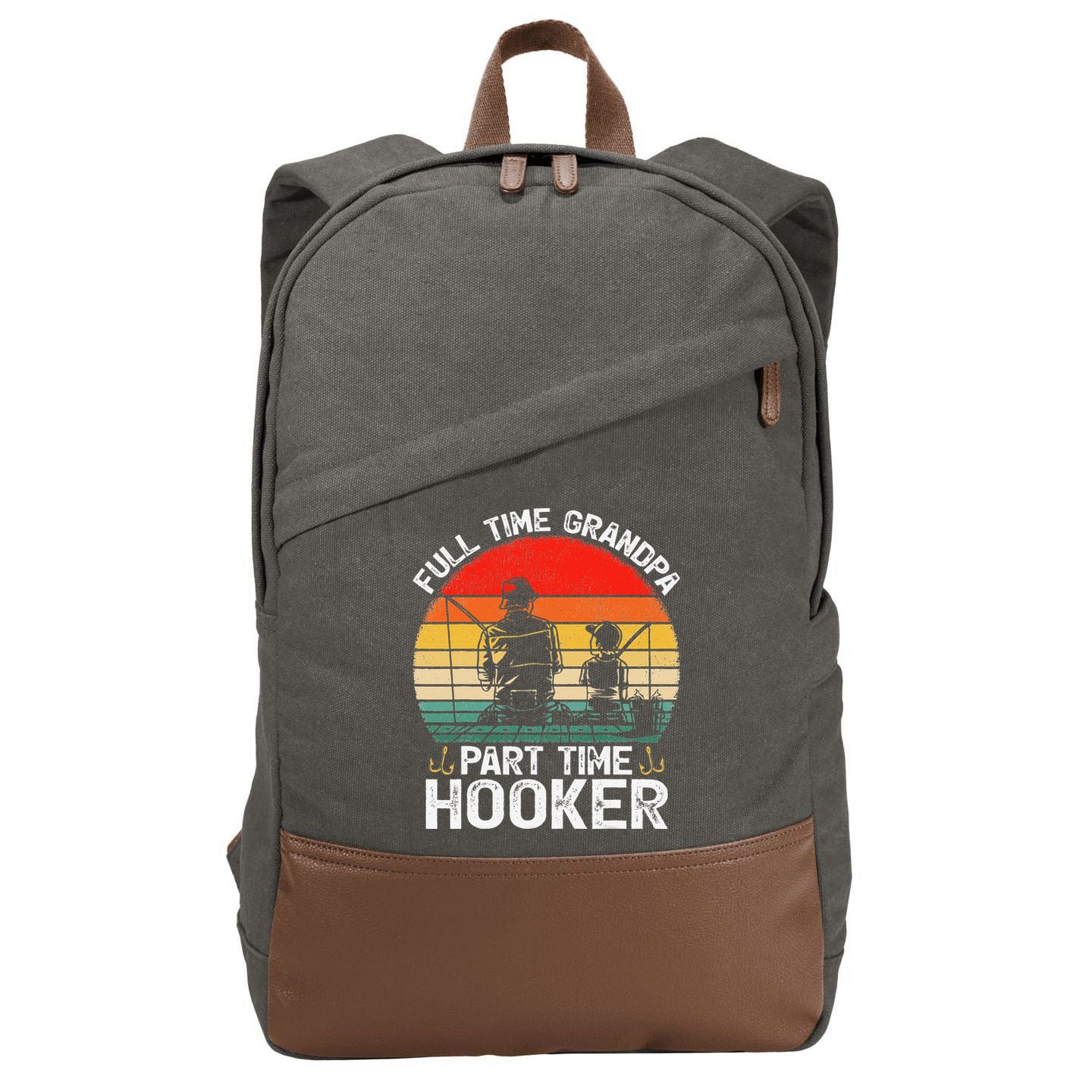 Cute Retro Full Time Grandpa Part Time Hooker Fathers Day Fishing Cotton Canvas Backpack