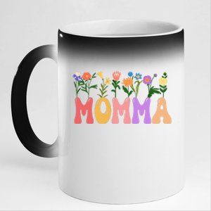 Cute Retro Floral Momma 11oz Black Color Changing Mug