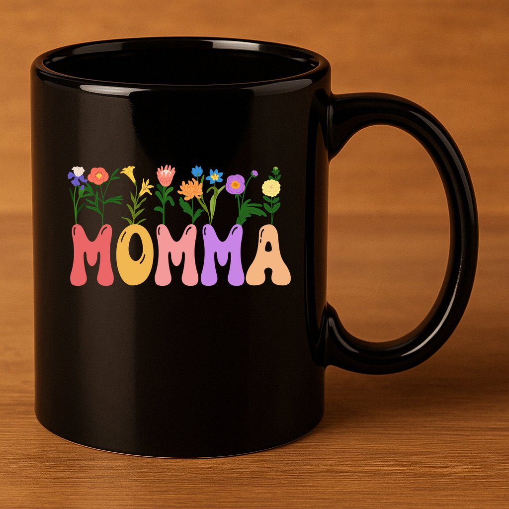 Cute Retro Floral Momma 11oz C Handle Ceramic Mug
