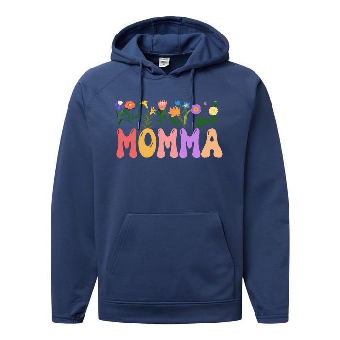 Cute Retro Floral Momma Performance Fleece Hoodie